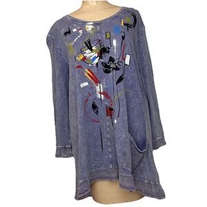 Jess & Jane Sz 1X top Art to Wear artsy 100% cotton has pocket
